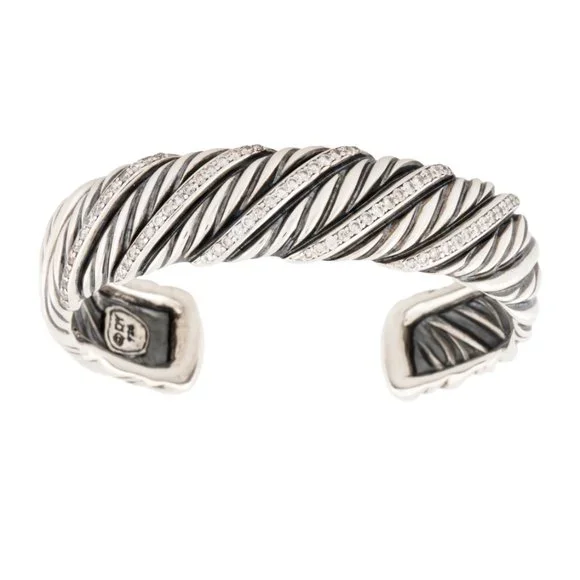 DAVID YURMAN 1.50CTW DIAMOND STERLING SILVER NARROW SCULPTED CABLE CUFF